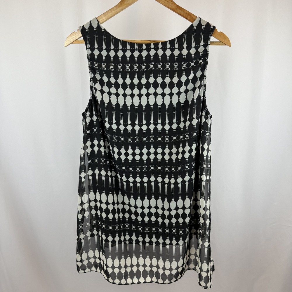 Roz & Ali Womens Large Blouse Black White Sleeveless High Back - Picture 4 of 7